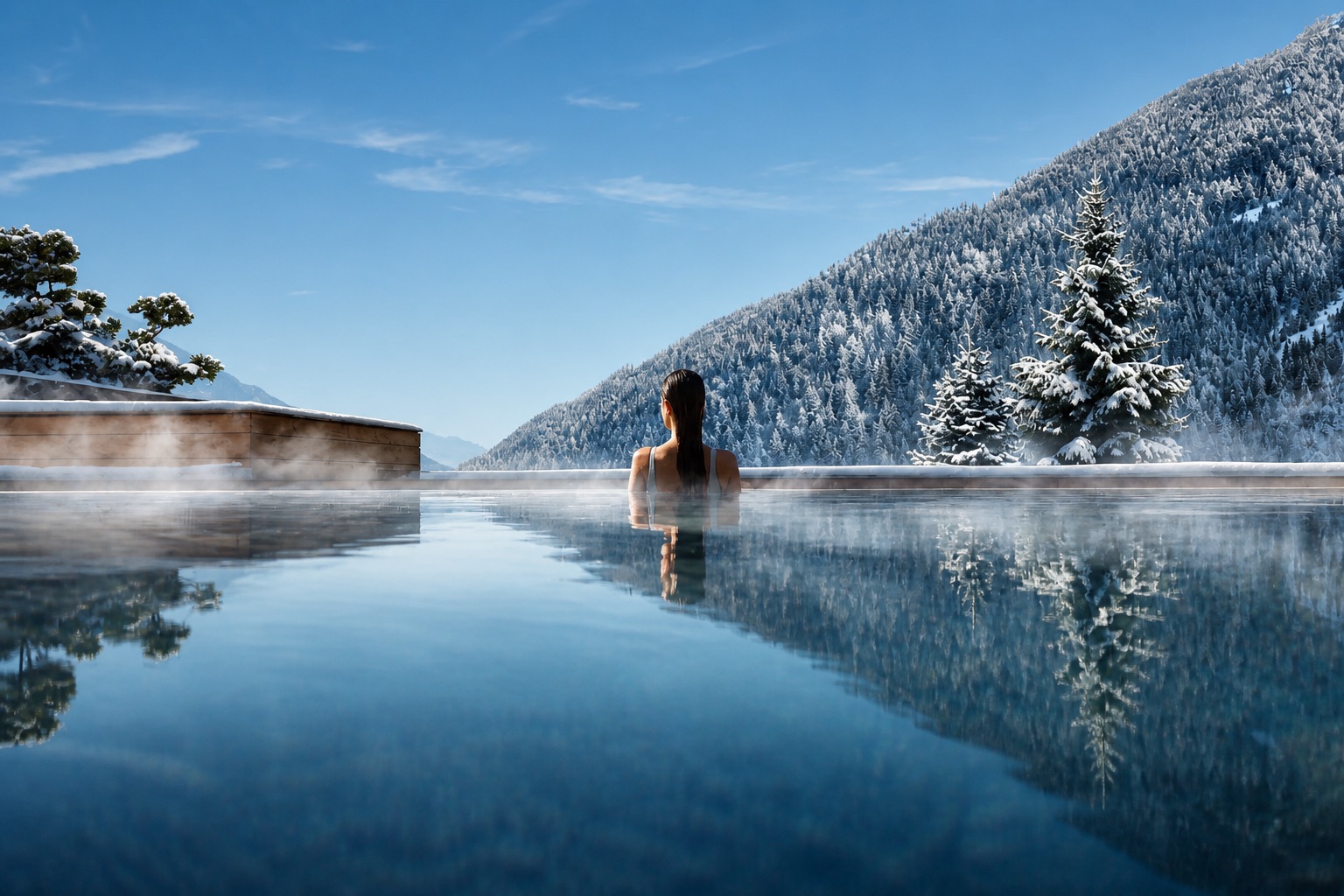 Mountain spa pool in winter